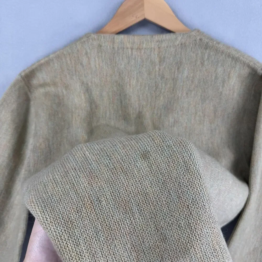 Vintage Brent Sweater Mens Large Beige Acrylic V Neck Knit Cardigan Zefkrome 60s